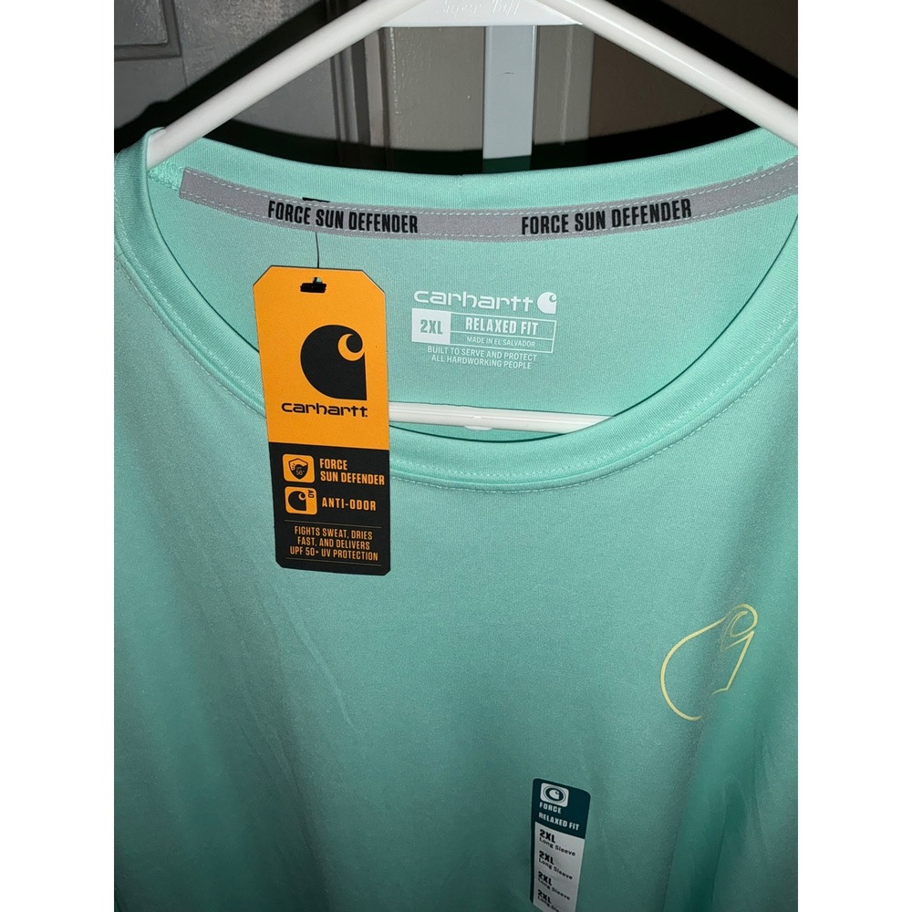 Carhartt Force Sun Defender Long Sleeve Shirt 2XL Relaxed Fit Mint Green NWT - Picture 4 of 7